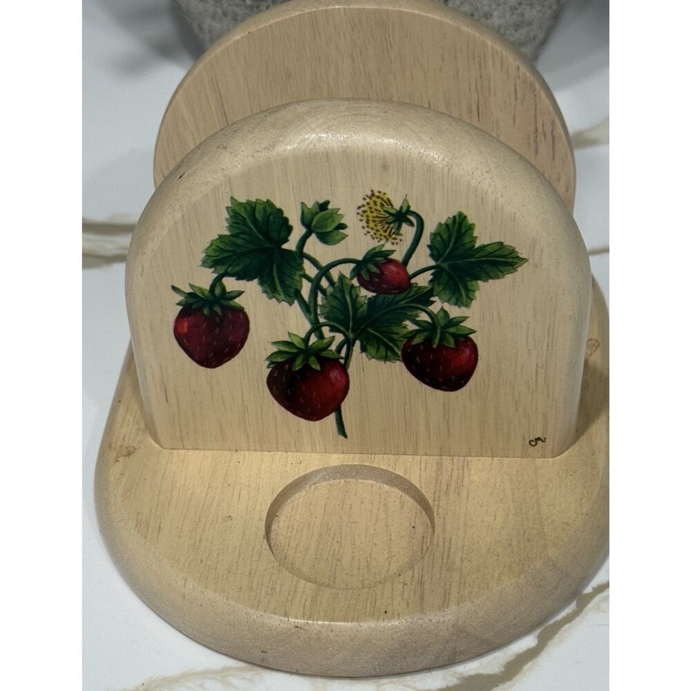 Kamenstein Strawberry Salt Pepper Shaker Napkin Holder Wood Decor Vintage